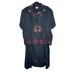 Anna Maxwell linen blend Two Piece Jacket Sleeveless Dress‎ Size 3X embroidered
